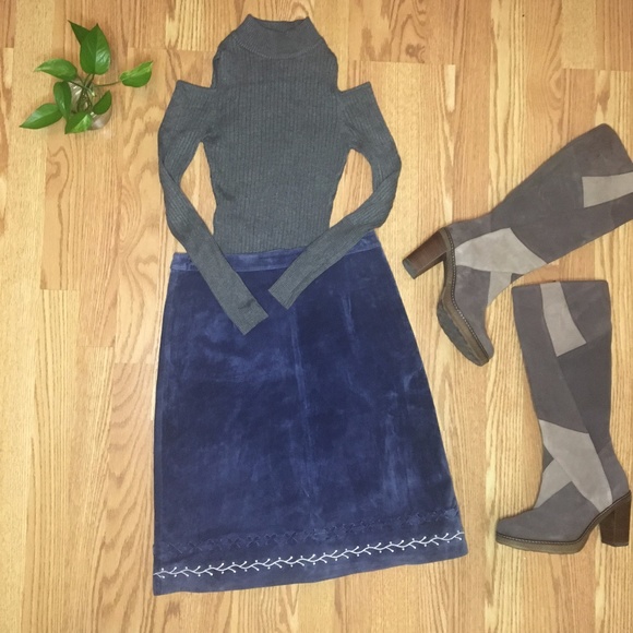 Arden B Blue Genuine - Leather Skirt - Picture 1 of 9